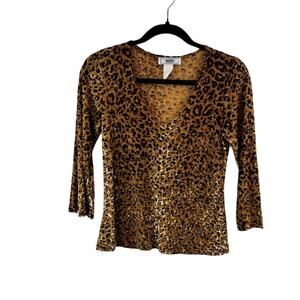 Y2K Velvet Burnout Leopard Print Top 3/4 Sleeve L — Fran Drescher Vibes